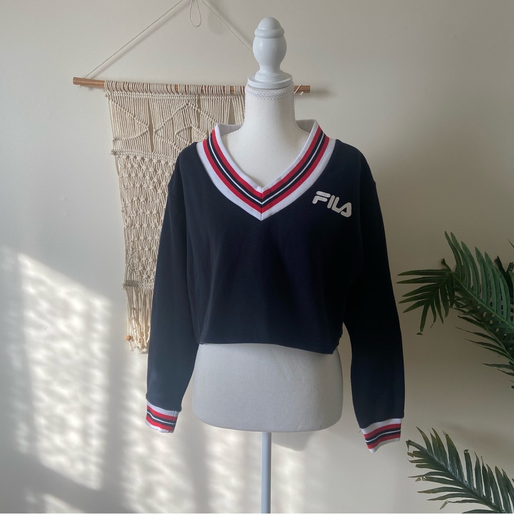 FILA Retro Athletic Y2K Cropped V-Neck Sweatshirt